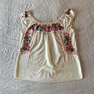 Free People Embroidered Cotton Peasant Fiesta Puebla Blouse Women's Medium